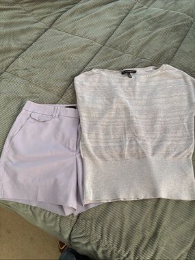 White House Black Market Lilac Women’s Shorts and matching sweater set.